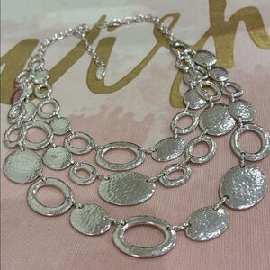 St. Thomas silver tone triple strand hammered pieces lobster clasp